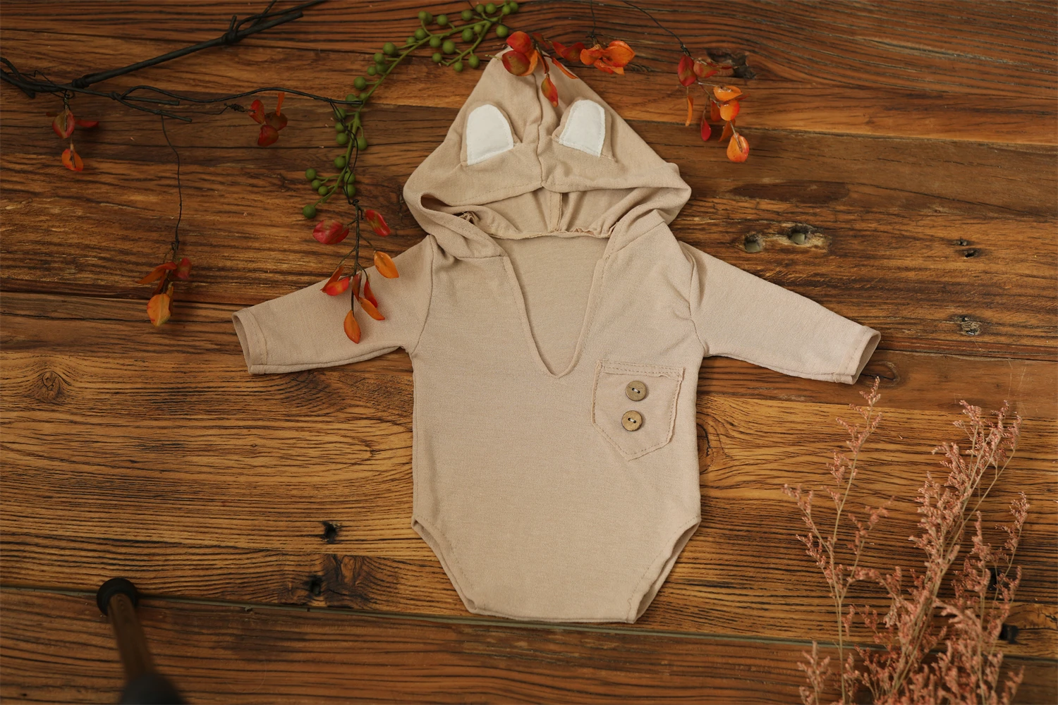 1 Set Soft Elastic Baby hooded bodysuit Newborn Photography Props for Baby Photo Shoot Bebe Knit Sleeved Outfit Accessories