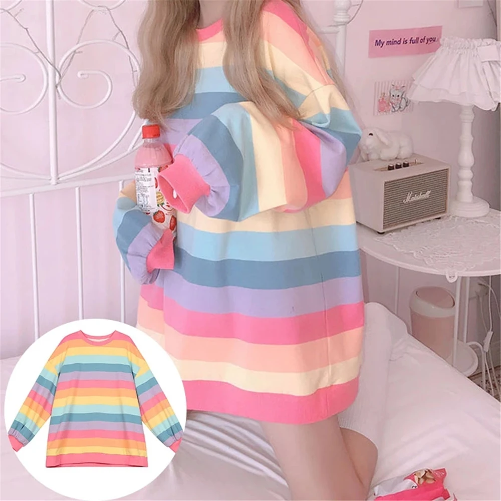 Свитшот женский тонкий в радужную полоску осенний размера плюс | Женская одежда