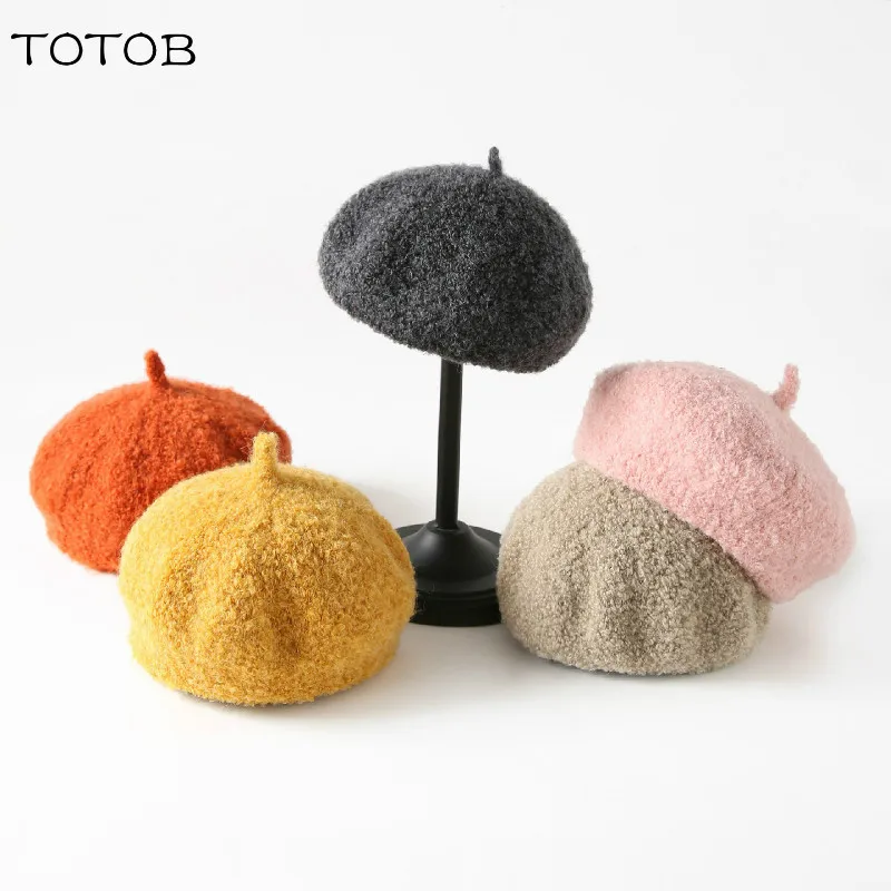 

Japanese autumn and winter cute lamb hair beret female Korean double-sided wearing sweet pumpkin hat literary retro painter hat