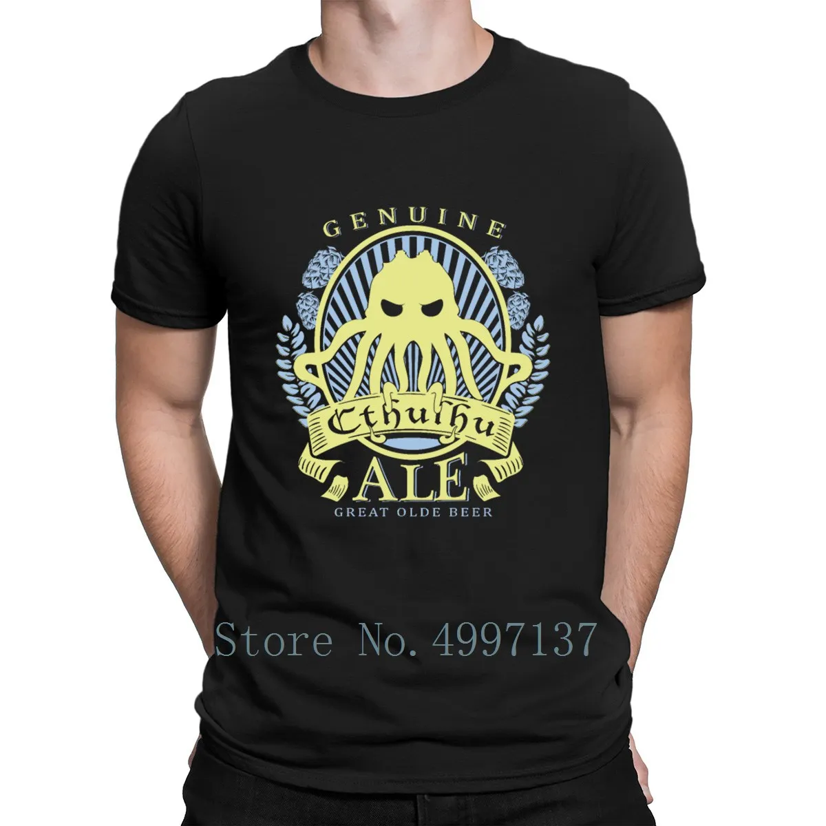 

Cthulhu Beer Shirt Lovecraft Design T Shirt 100% Cotton Interesting Family Breathable Summer O-Neck Pictures Custom Shirt