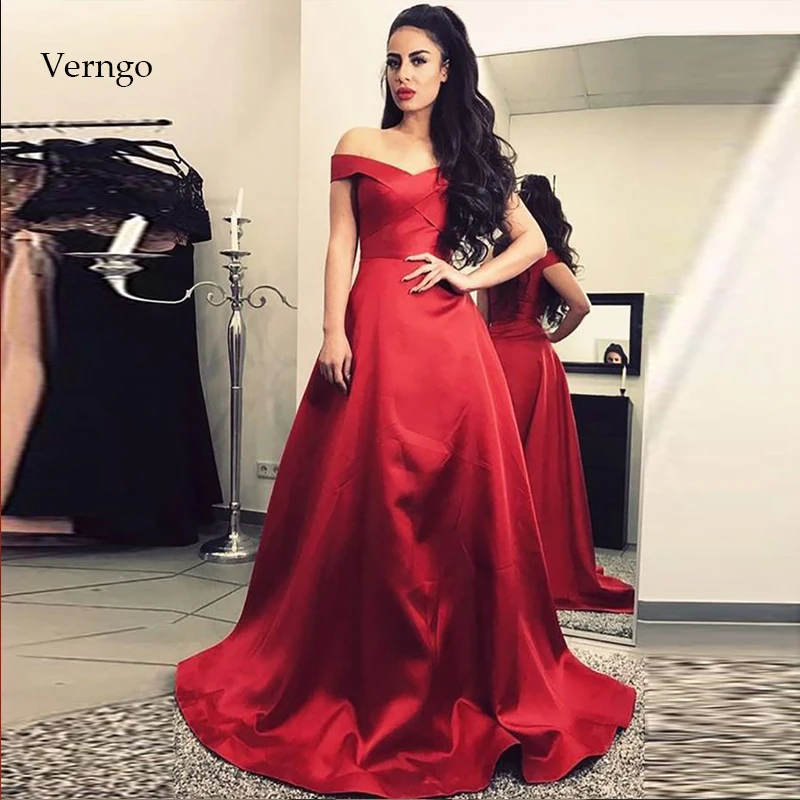 

Verngo Simple Evening Dress Satin Formal Party Dress Long Red Prom Gown Evening Dress 2019 Vestidos Elegantes