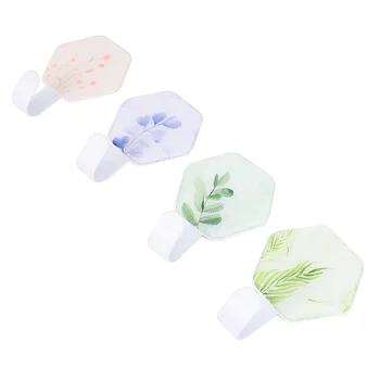 

4PCS/ Set Stainless Steel Cartoon Adhesive Hangers Wall Mounted Hooks Coat Hook Traceless Hanger for Dorm Home (Clear Green Plan