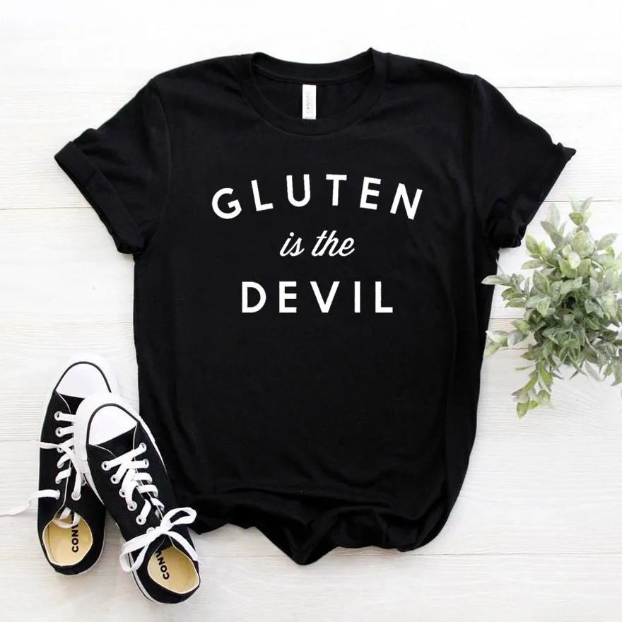 Gluten Is The Devil Print Женская футболка смешные изделия из хлопка футболка для Yong Lady girl Топ Футболка хипстер Прямая поставка NA-365