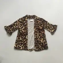 Осенне-зимний Кардиган с гепардом для маленьких девочек, черная футболка с леопардовым принтом и оборками топ с оборками и рукавами 3/4, одежда из молочного шелка и хлопка