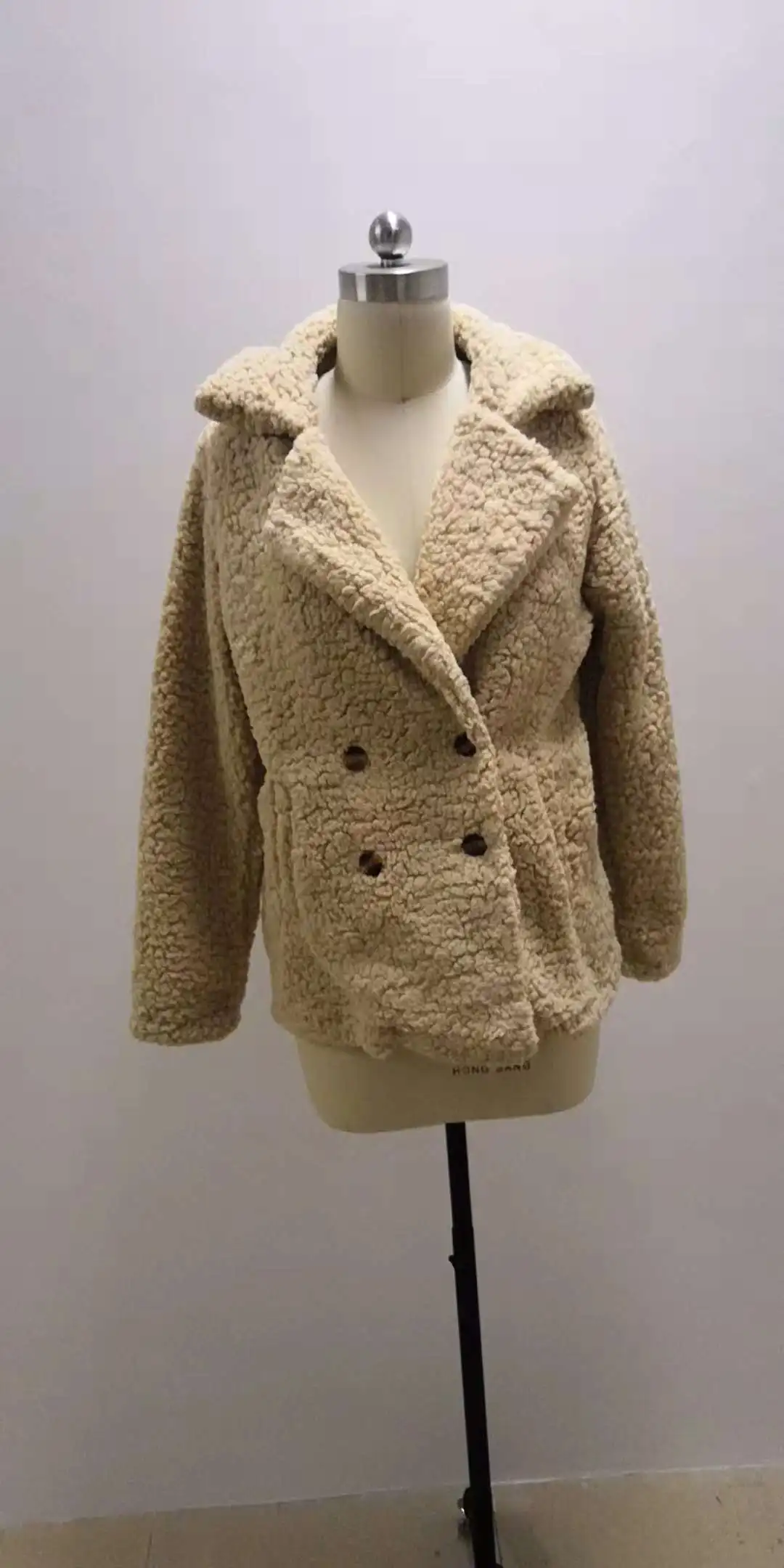 Autumn And Winter New Style AliExpress Hot Selling WOMEN'S Dress Plush Button Fold-down Collar Pocket Coat Tops