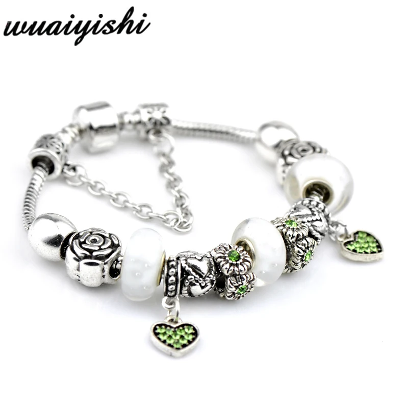 white colouredglaze Браслеты для девушек, Браслеты mujer, полимерные бусины Подвески украшения, серебряные DIY Браслеты для женщин, модная повязка на руку, цепочка из сплава - Окраска металла: white colouredglaze