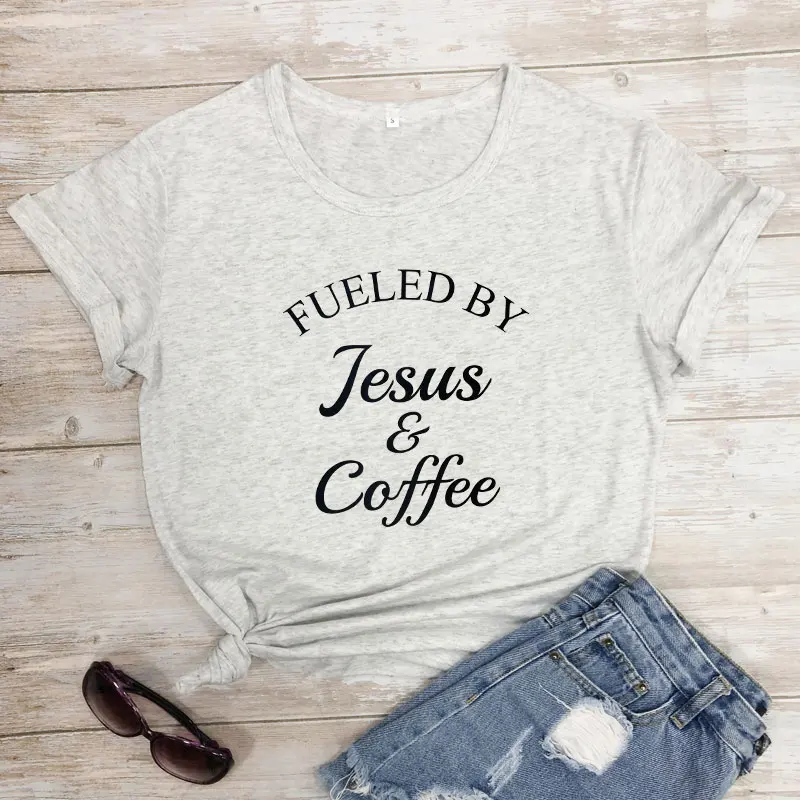 Fueled By Jesus& coffee Футболка женская Религиозная Христианская графическая Футболка Топ модная женская Мотивационная Библейская стих церковная футболка - Цвет: marble-black text
