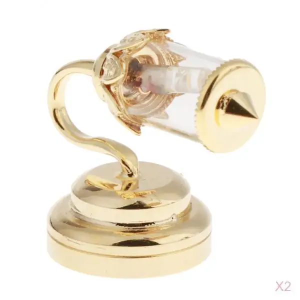 2 Pack １:12 Scale Dollhouse LED Wall Lamp, Battery Operated, Metal Base, Plastic (Gold)