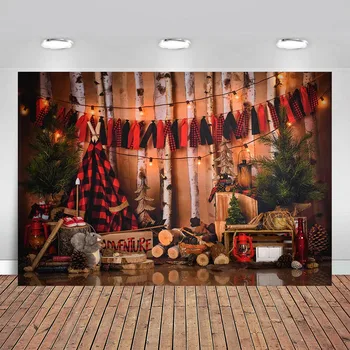 

Boy Winter Christmas Tree Ribbon Squirrel Baby Shower Decoration Backdrop Photo Background Custom Photography Studio