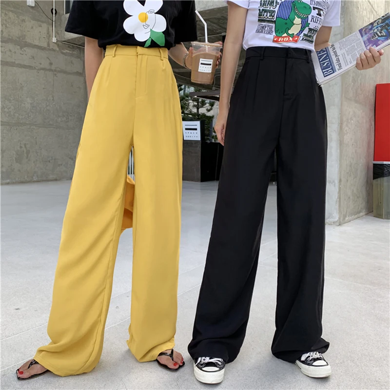 

Fall 2020 Drape Loose Pants Women Korean Black Straight Trousers Woman Casual Office Work Wide Leg Pants