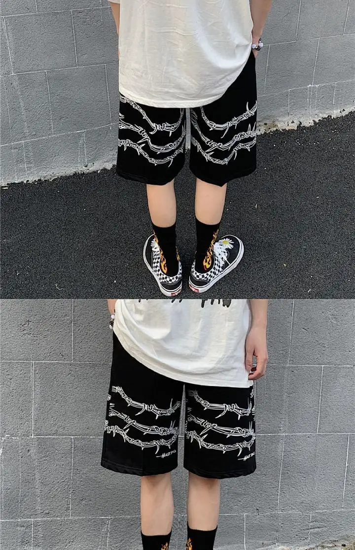 Harajuku Streetwear Iron Chain Pattern Jogger Shorts Men And Women Hip Hop Skateboard Shorts 2021 Summer Elastic Waist Shorts smart casual shorts