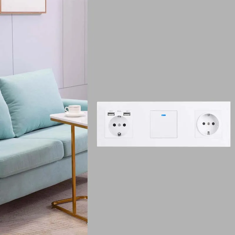 COSWALL E20 시리즈 화이트 PC 패널 벽 스위치 EU 프랑스어 소켓 HDMI 호환 USB Type-C 18W 고속 충전기 TV RJ45 모듈 DIY