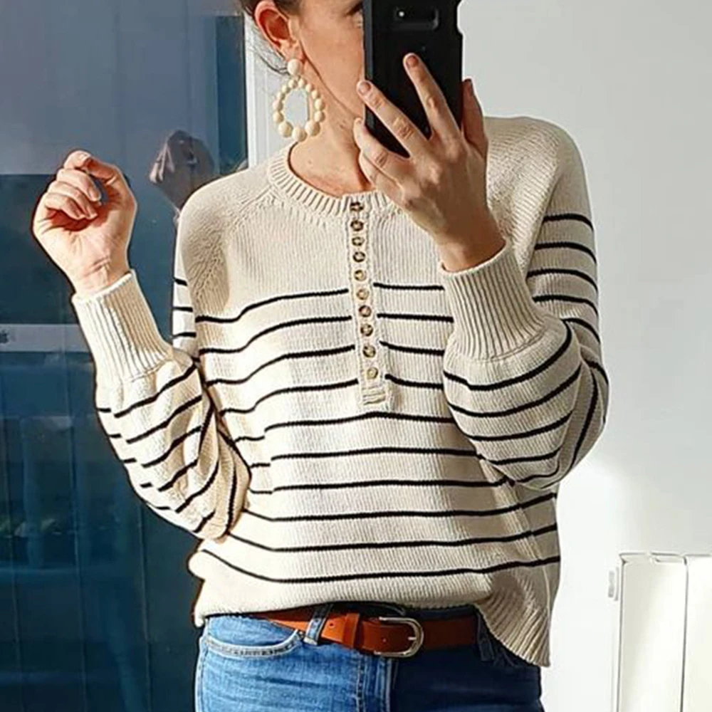 Relaxed Cotton Knit Jumper Women Autumn Winter