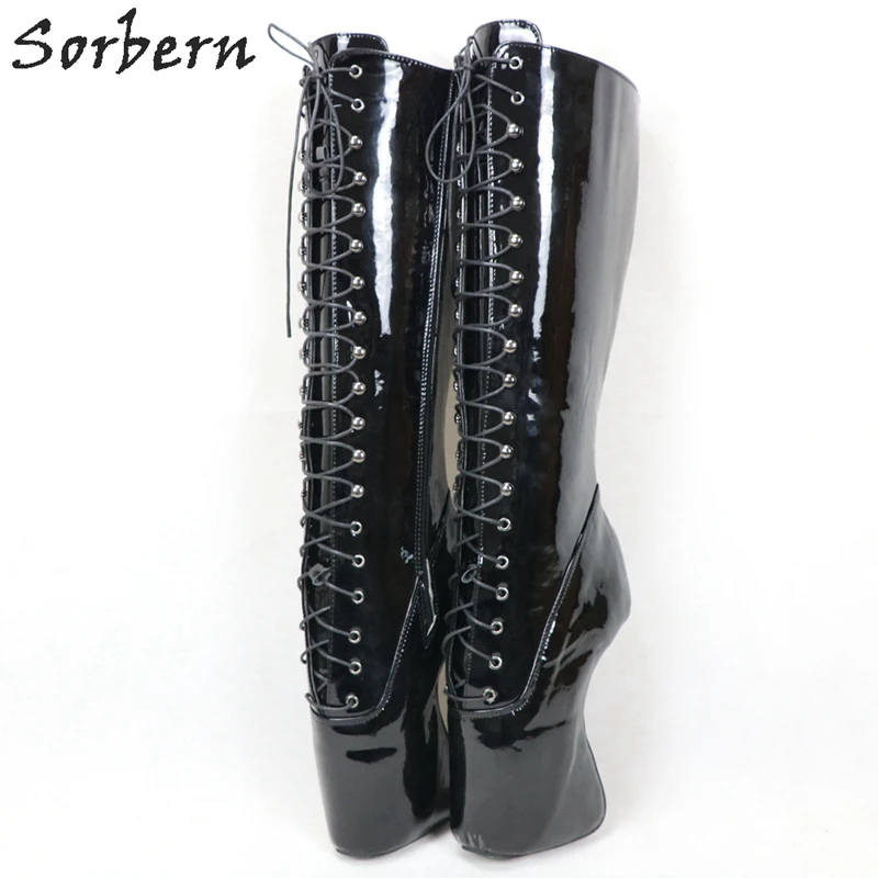 Sorbern/балетные сапоги до колена; женские сапоги без пятки; на заказ; широкая посадка; на шнуровке; на толстом каблуке; роскошные дизайнерские черные ботинки; Новинка года