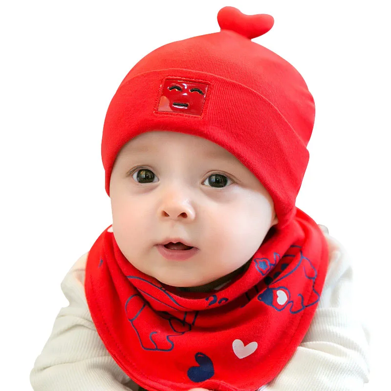 Red Bib Sets Комплект из шапки и шарфа для новорожденных; теплая Милая Шапочка-бини с мультяшным рисунком; шапка с ушками; реквизит для фотосессии; весенне-осенние Аксессуары для мальчика - Цвет: Red Bib Sets