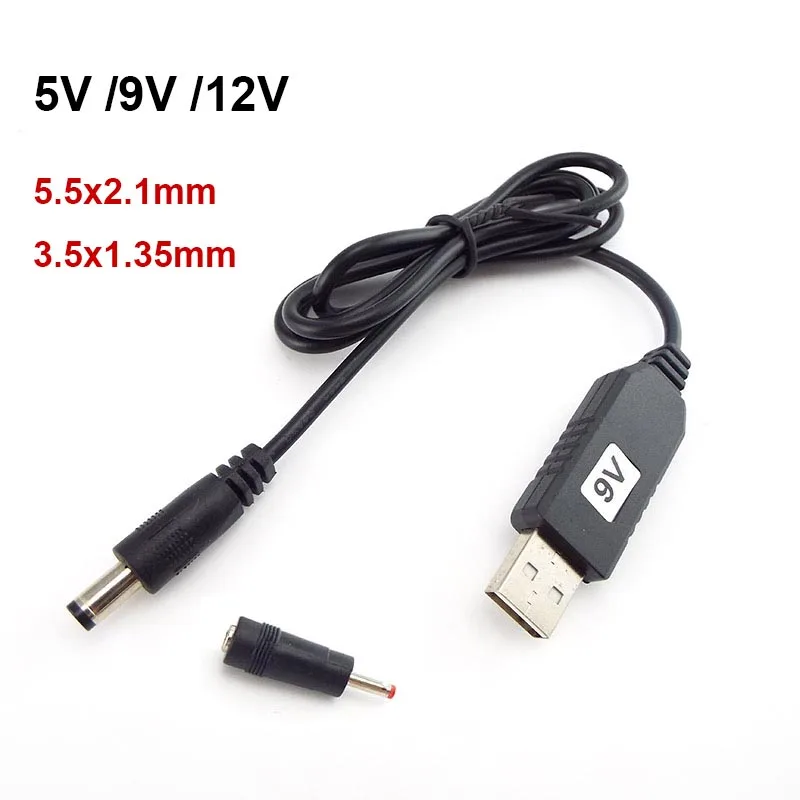 USB A Male 5V boost 9V 12V 3.5 4.0 5.5mm Connector Charger Power Cord Cable 