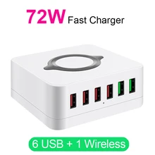 72 Вт 6 портов Быстрая зарядка 3,0 Led USB зарядное устройство настольная Зарядка для телефона планшета Qi Беспроводное быстрое зарядное устройство 2 порта QC 3,0