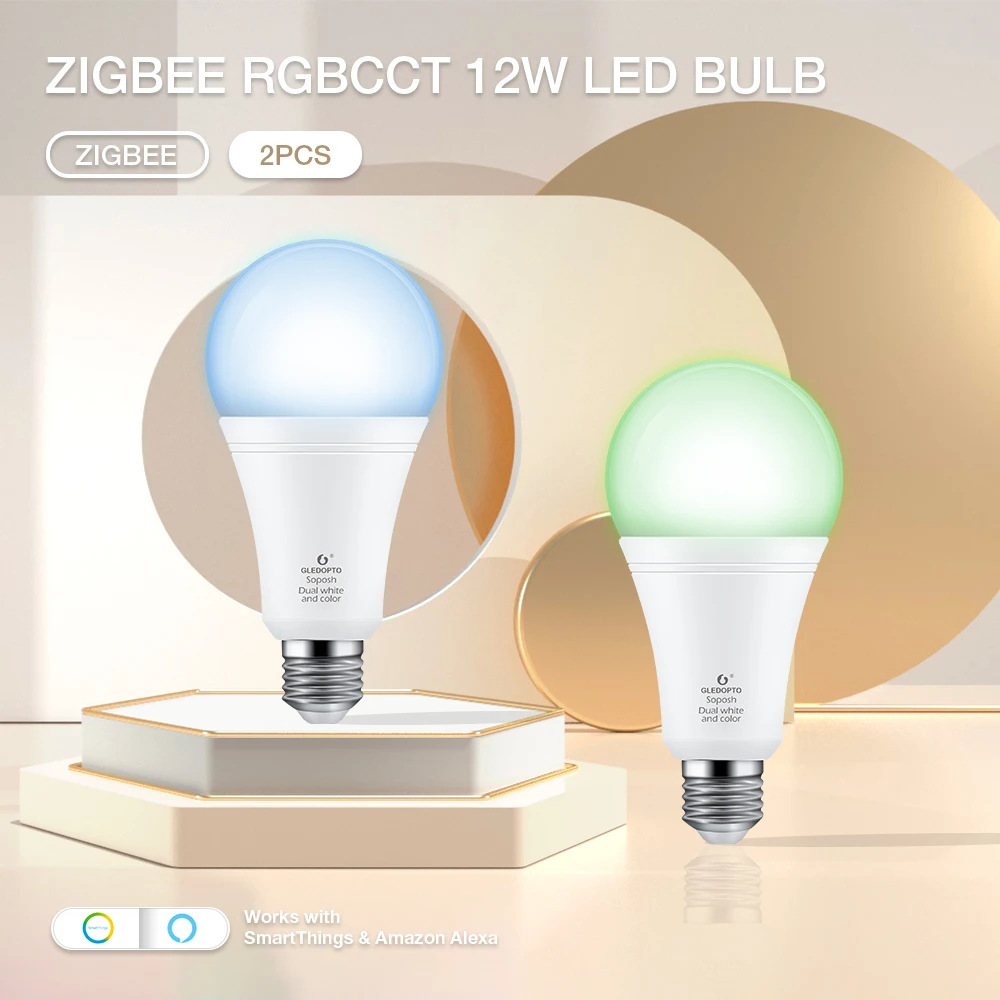 

Gledopto Smart Home 2PCS Zigbee RGBCCT 12W Light Bulb LED E27 E26 Compatible With SmartThings Tuya App Alexa Home Voice Control