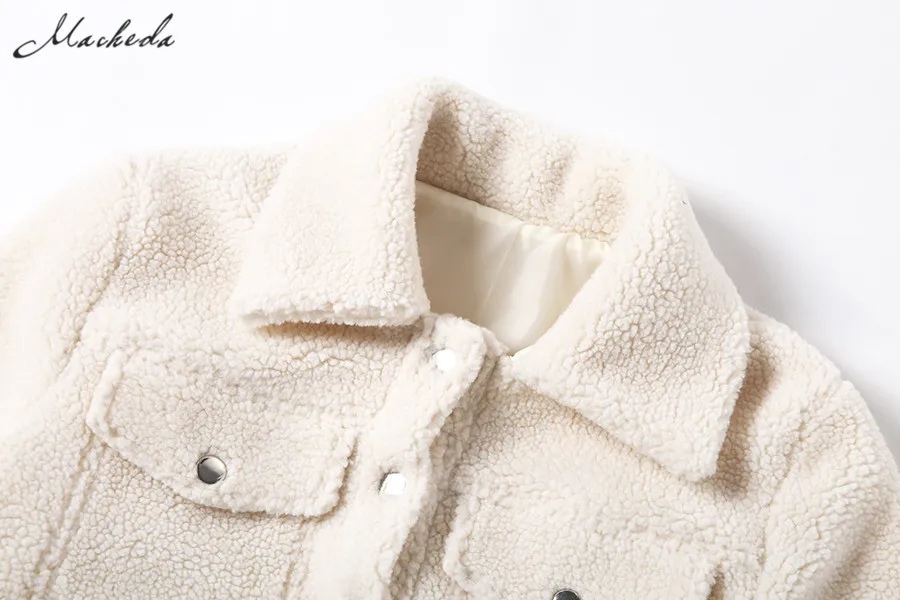 Macheda, элегантная осенняя и зимняя теплая мягкая однобортная плюшевая куртка, женская модная повседневная куртка с карманами, толстая и теплая