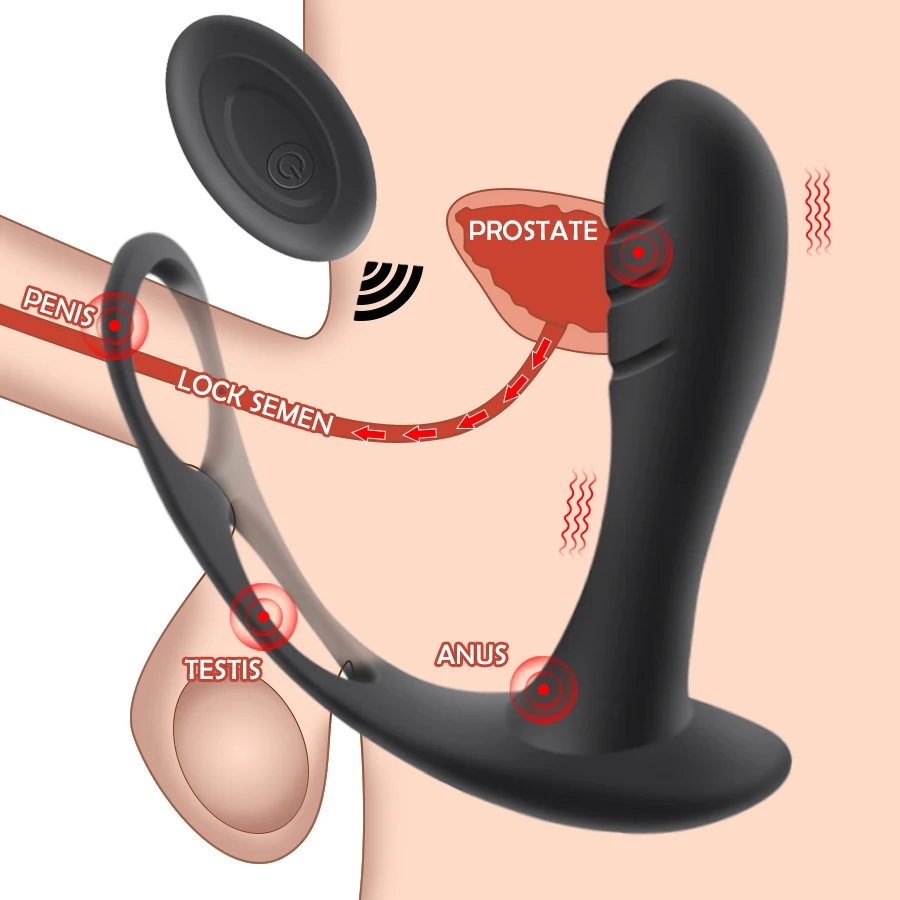 Male Prostate Massage Vibrator Anal Plug Wireless Control Wear Silicone Stimulate Massager Delay Ejaculation Ring Toy