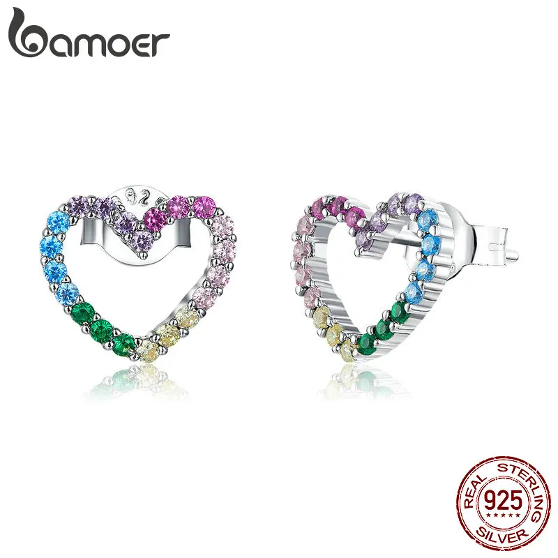 Pink Heart Stud Earrings Rainbow Amour Ear Studs