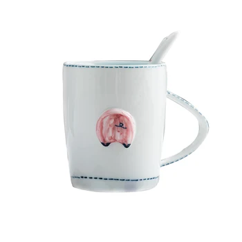 

Cute Small Coffee Mug Spoon Set Ceramic Women Cartoon Japanese Style Couple Cup Milk Tazas Divertidas Kitchen Dining Bar EA60MK