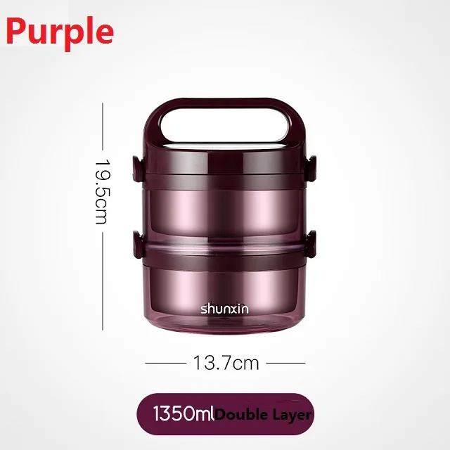 Purple2 304 Нержавеющая сталь Портативный Коробки для обедов утепленная рисовый ковш 3 этажей 2 Слои Портативный ручной ведро офисных работников дома Кухня - Цвет: Purple2
