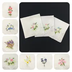 Mouchoirs 100% coton à imprimé Floral, 12 pièces, magnifiques, lavables, pour dames et filles, fête, bricolage, dentelle 