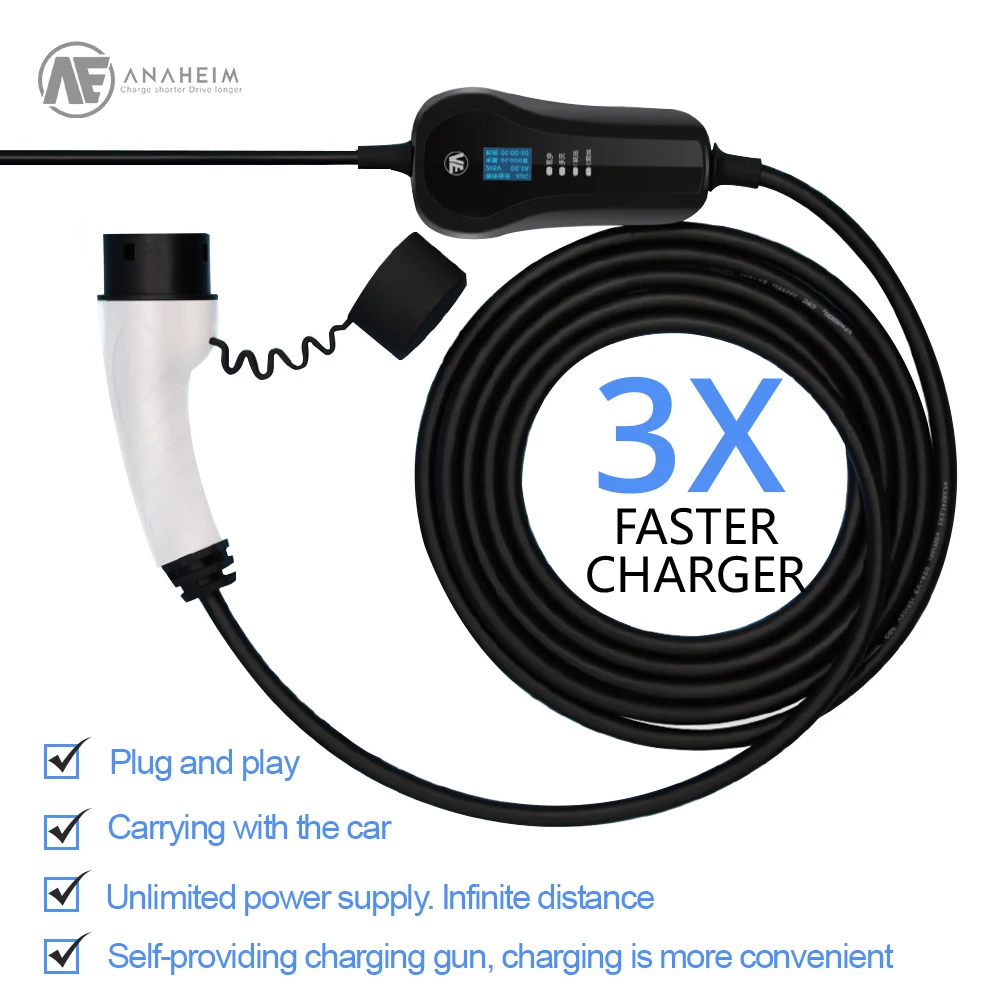 AE Anaheim j1772 evse Зарядное устройство для электромобилей ev Уровень 2 / переменный ток 220-280 В 16A Тип1 SAE J1772Зарядное устройство со входом в розетку ЕС