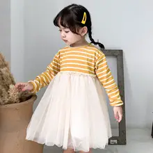 Весеннее платье для девочек; Новинка года; детское платье в полоску; детское платье с длинными рукавами; Милая одежда для малышей; детская одежда