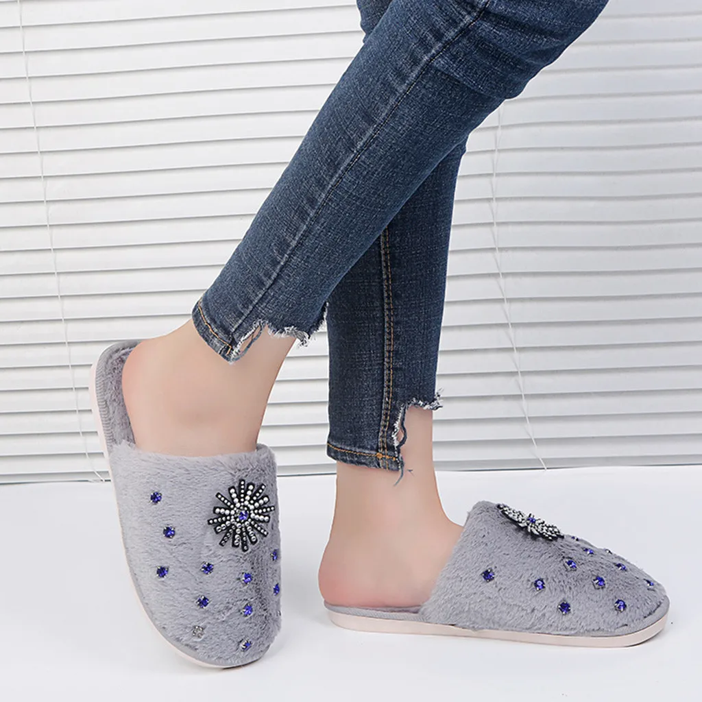 

Christmas Shoes Woman home slippers Autumn Winter 2019 Fashion Round Toe Snowflake Printed Crystal Indoor Shoes Zapatos De Mujer