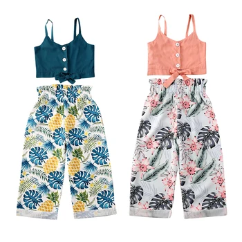 

1-5Y Toddler Baby Girl Kid Clothes Sets Ruffles Sling Tops + Coconut Print Trousers Outfit Clothes Sets