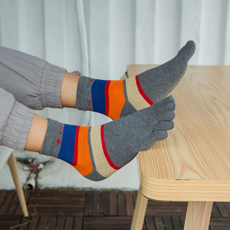 5 пар/лот, высокое качество, носки с пятью пальцами, мужские хлопковые цветные носки в полоску, meias masculino, носки с пальцами, мужские короткие носки
