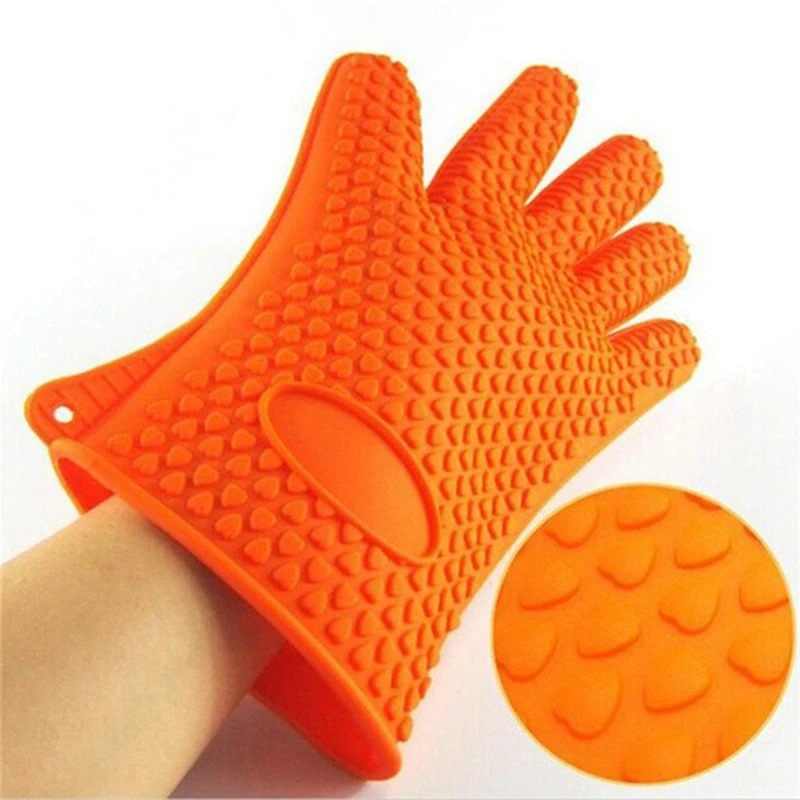 Top-Kitchen Heat Resistant Silicone Glove Oven Pot Holder Baking BBQ Cooking Mitt-Orange