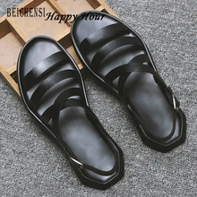 Пляжные сандалии; мужские вьетнамки; кожаная мужская летняя обувь; Мужская обувь; цвет черный, белый; прогулочные сандалии; дышащая обувь для мужчин