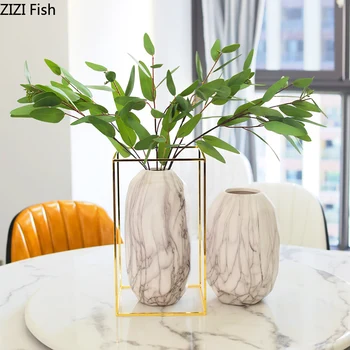 

Ceramics Vase Marble Texture Furnishing Hydroponic Dried Flower Flower Vases Desktop Decoration Home Decoration Accessories