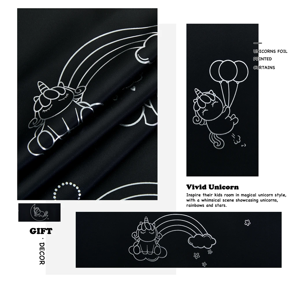 1PC Portable Sunshade Unicorn Curtain Suction Cup Type Sun Cloth Folding Blind Curtain Window Curtain Drapes Black 198X130CM
