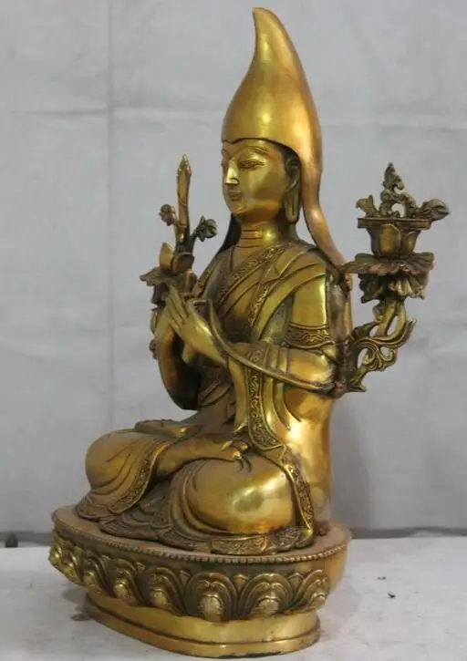 19 Tibet Buddhism Bronze Copper Gild Seat Lotus Je Tsongkhapa Buddha God Statue