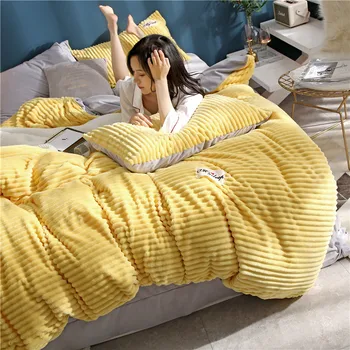 

4pcs Winter Flannel Bedding Set Warm Duvet Cover with Pillowcase Bedspread Home Textile Queen/King Size