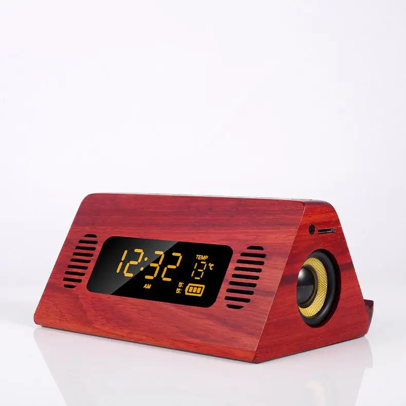Цифровой Будильник FM Радио Bluetooth динамик телефон зарядка Голосовая трансляция температура сенсорный экран Ретро Повтор часы - Цвет: Красный