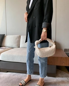 

New Fashion Vintage Desigener Weave Leather Cloud Bag Ladies Fashion Clutch Hand Bag Dumpling Hobo Shoulder Bag Purse