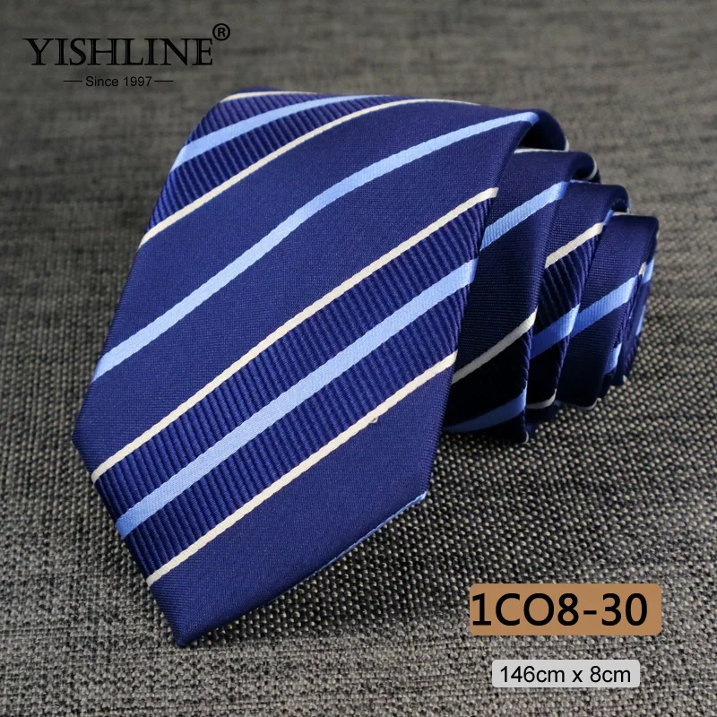 YISHLINE 8 см новые мужские галстуки Классический галстук синий для мужчин в полоску Цветочный Бизнес Жених Галстук Свадебные аксессуары Прямая - Цвет: 1CO8-30