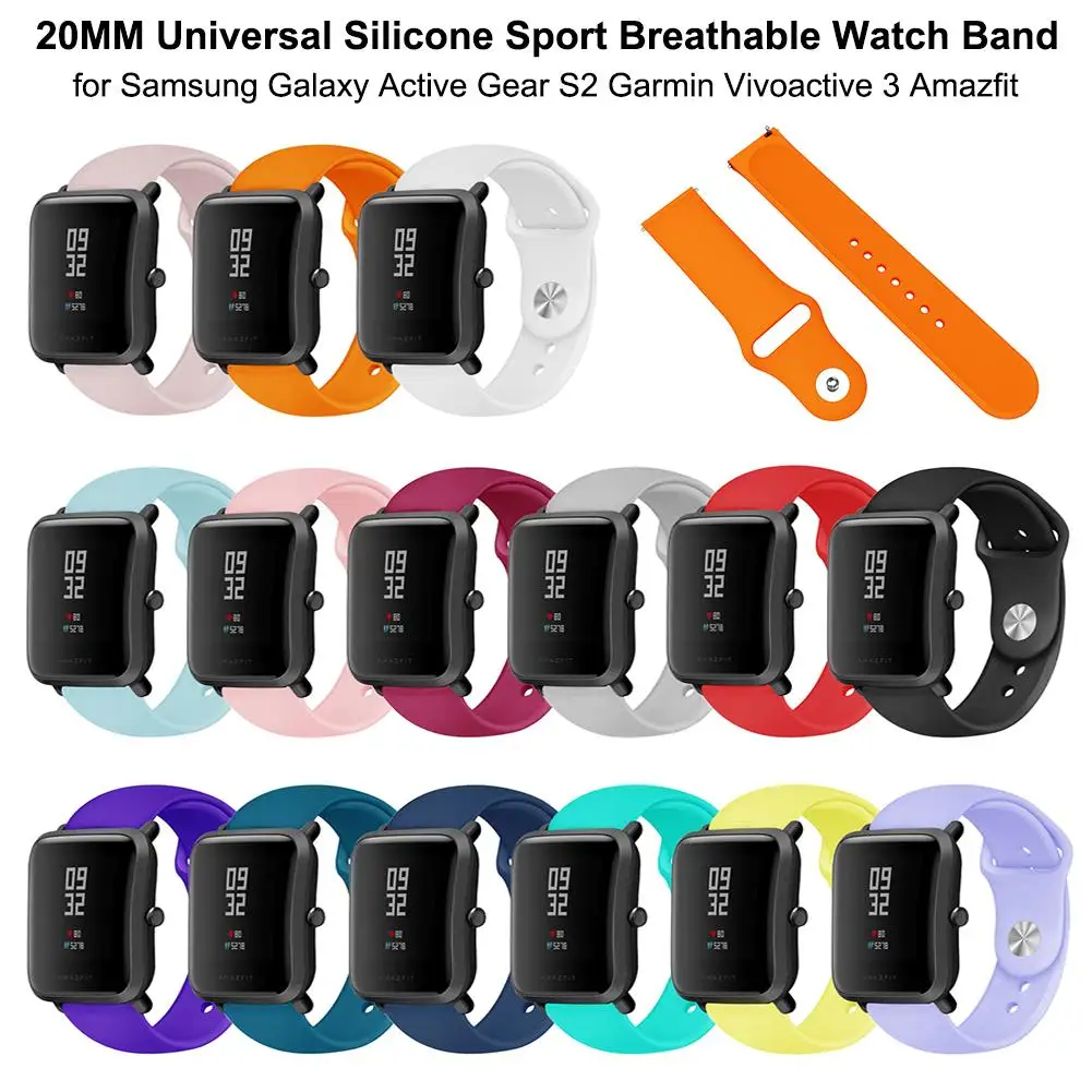 20 мм силиконовый ремешок для часов для samsung Galaxy Active gear S2 Garmin Vivoactive 3 Amazfit часы ремешок аксессуары