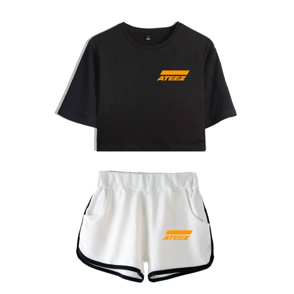 

Frdum Tommy ATEEZ mma shorts Set Summer Sexy Cotton Printed T shirt Album Woman ATEEZ Tops Shorts Women's sports suit