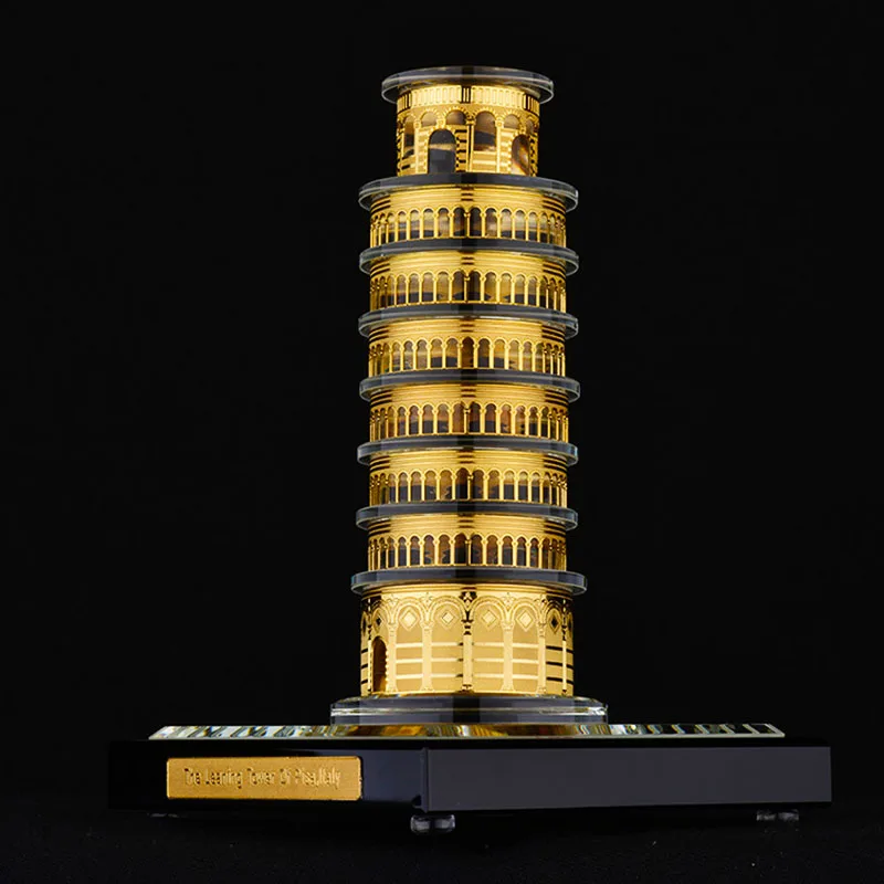  Leaning Tower of Pisa famous Building Crystal inlaid with gold Assembling Souvenirs Tower structure