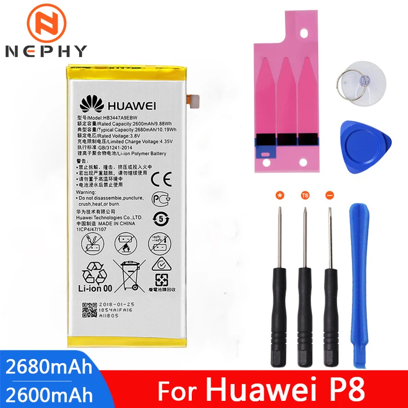 

Original HB3447A9EBW Battery For Huawei Ascend P8 GRA-L09 GRA-UL00 GRA-UL10 2600mAh Accumulator Mobile Phone Replacement Bateria