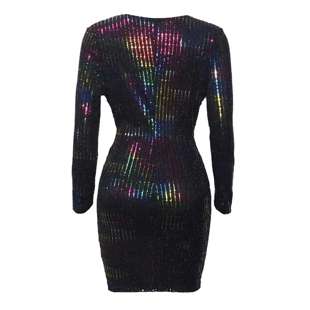 Женское сексуальное Клубное платье с v образным вырезом блестящее коктейльное