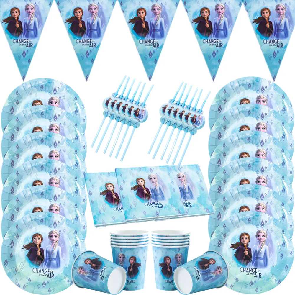 Disney Frozen Birthday Party Decorations Kids Favor Snow Queen Paper Cups Plates Baby Shower Disposable Tableware Set Supplies