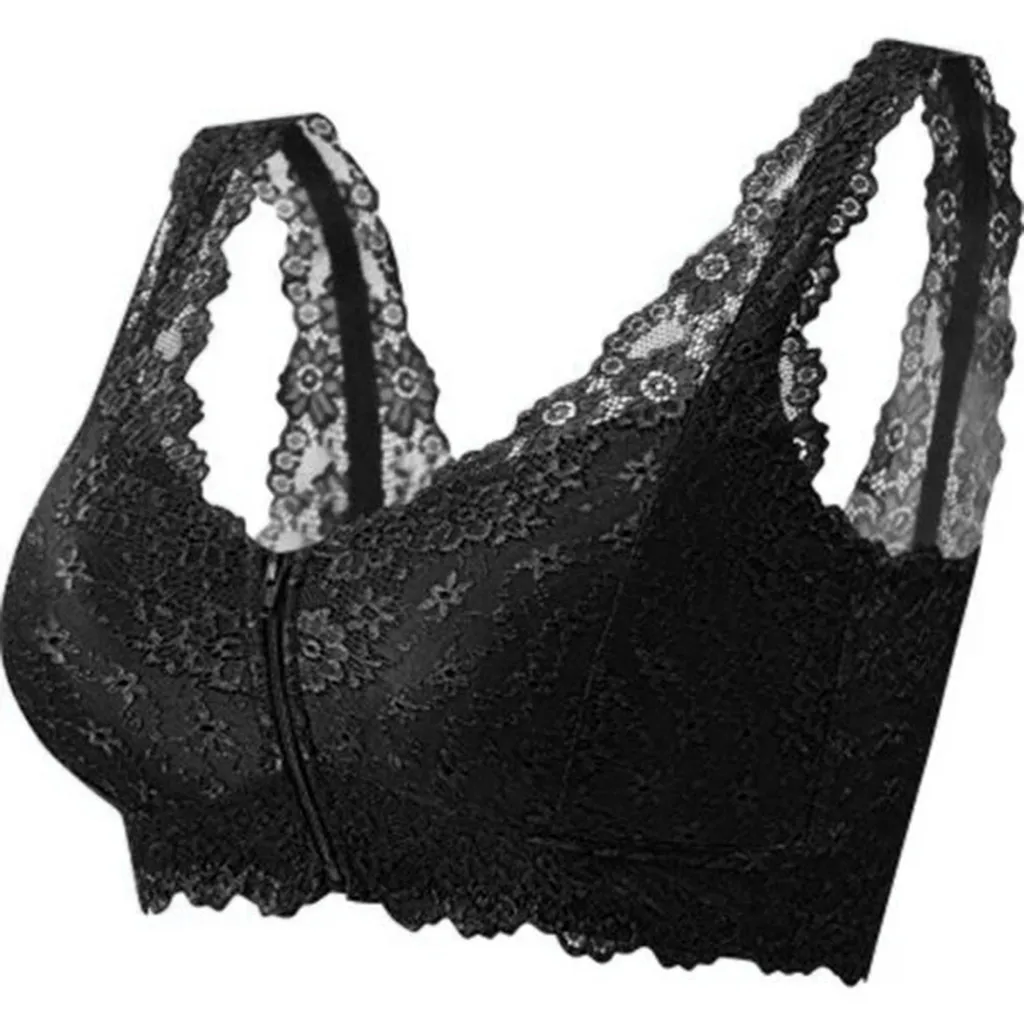 

new design Plus Size Women's Adjustable Solid Lace Bra Front Closure Extra-Elastic Large Wire-Free Sleep Lace Bra