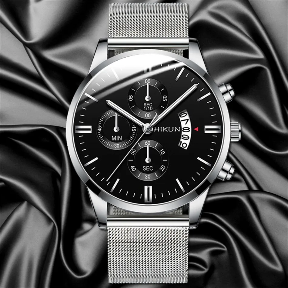 2022 Men Watches Luxury Famous Brand Men Stainless Steel Mesh Belt Calendar Watch Men Business Quartz Watch relogio masculino